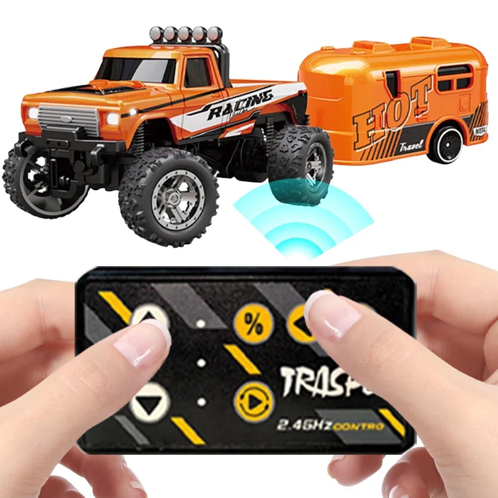 Mini RC Monster Truck 1:64 Off - Road Climbing Car Alloy Model 2.4G Remote Control Adjustable Speed Electric Trailer Children Toys - silverfoxgoods